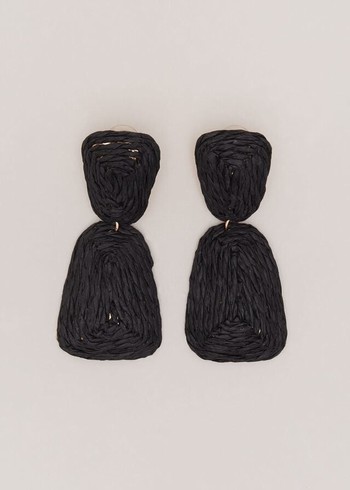 Phase Eight Black Raffia Square Drop Jewellery Black Canada | KCPMBW-136